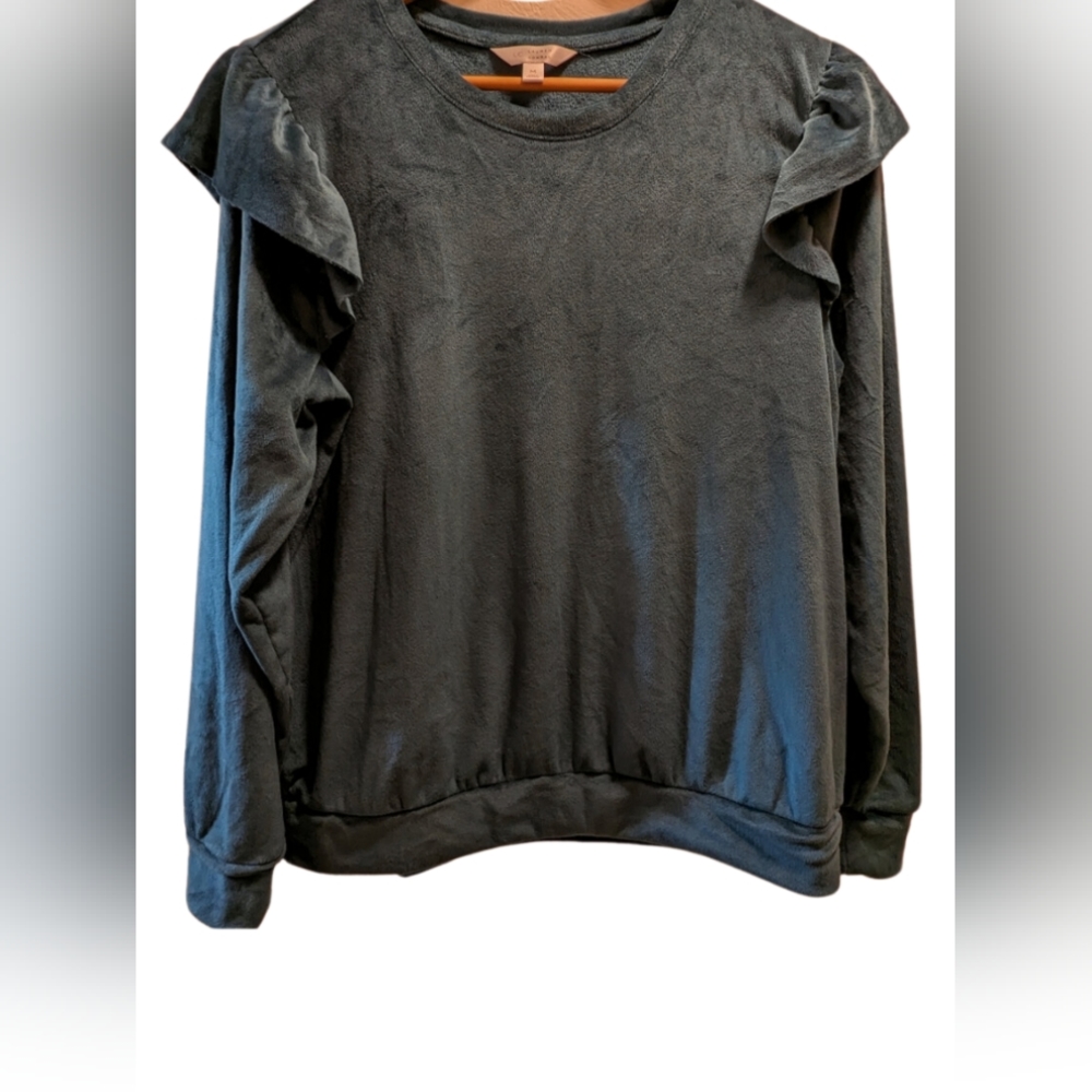 Lauren Conrad  Velour Sweatshirt With Ruffle Shoulder Detailing. Size Medium